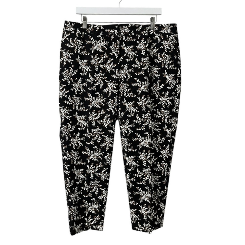NWT Talbots Women’s Hampshire Ankle Pants Petal Print Black White Brown 18WP - Picture 2 of 9